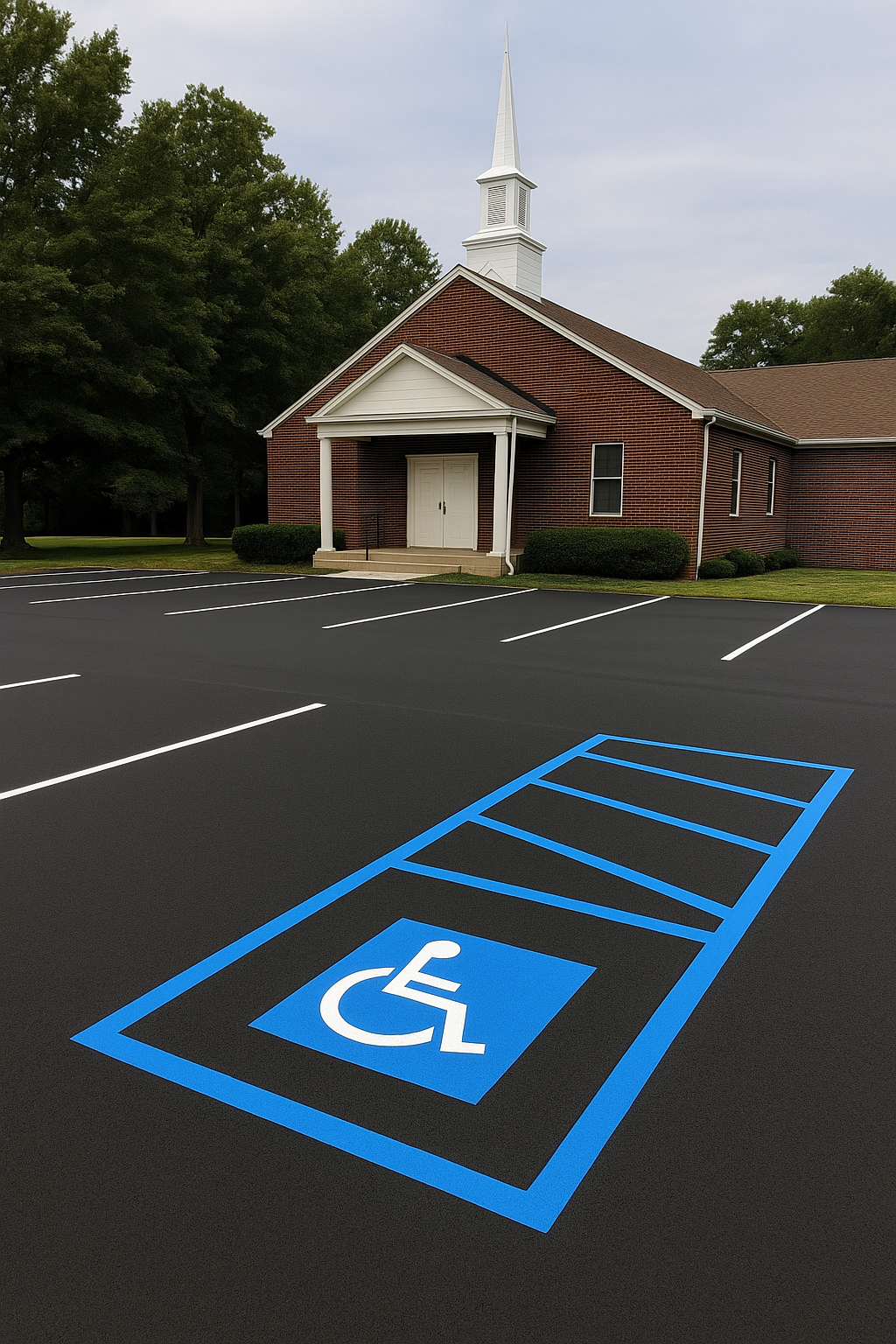 Church parking lot with handicap spot